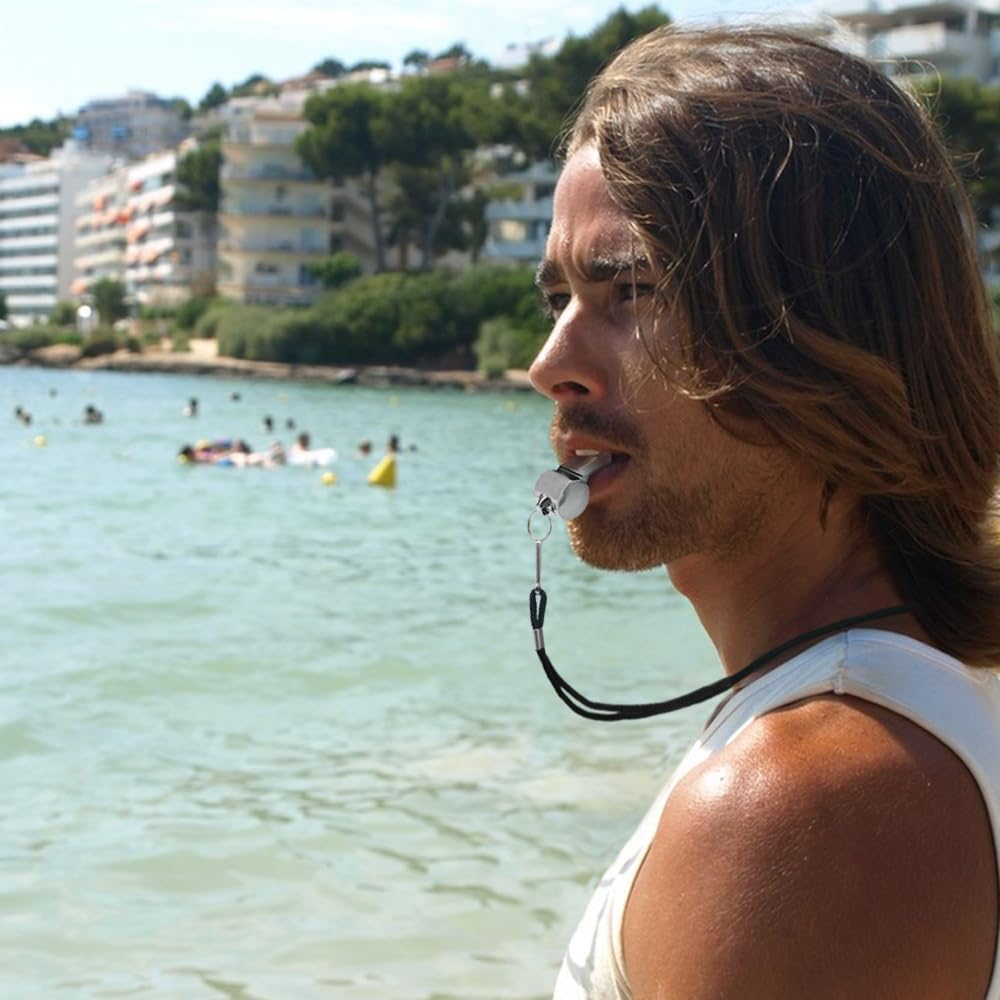 AFUNTA 4 PCS Whistle, Stainless Steel Coach Whistle with Lanyard, Loud Whistle for Emergency, Women, Refereeing, Footballing, Pet Training image number 4