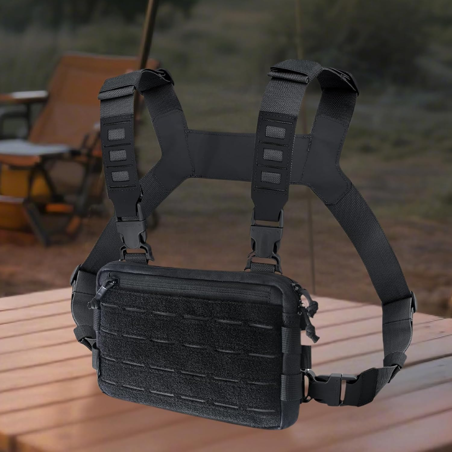 Krmoau Chest Pocket for Men, Adjustable Waterproof Fly Fishing Vest - for Sports, Cycling, Hiking, Work, Camping - Green image number 3