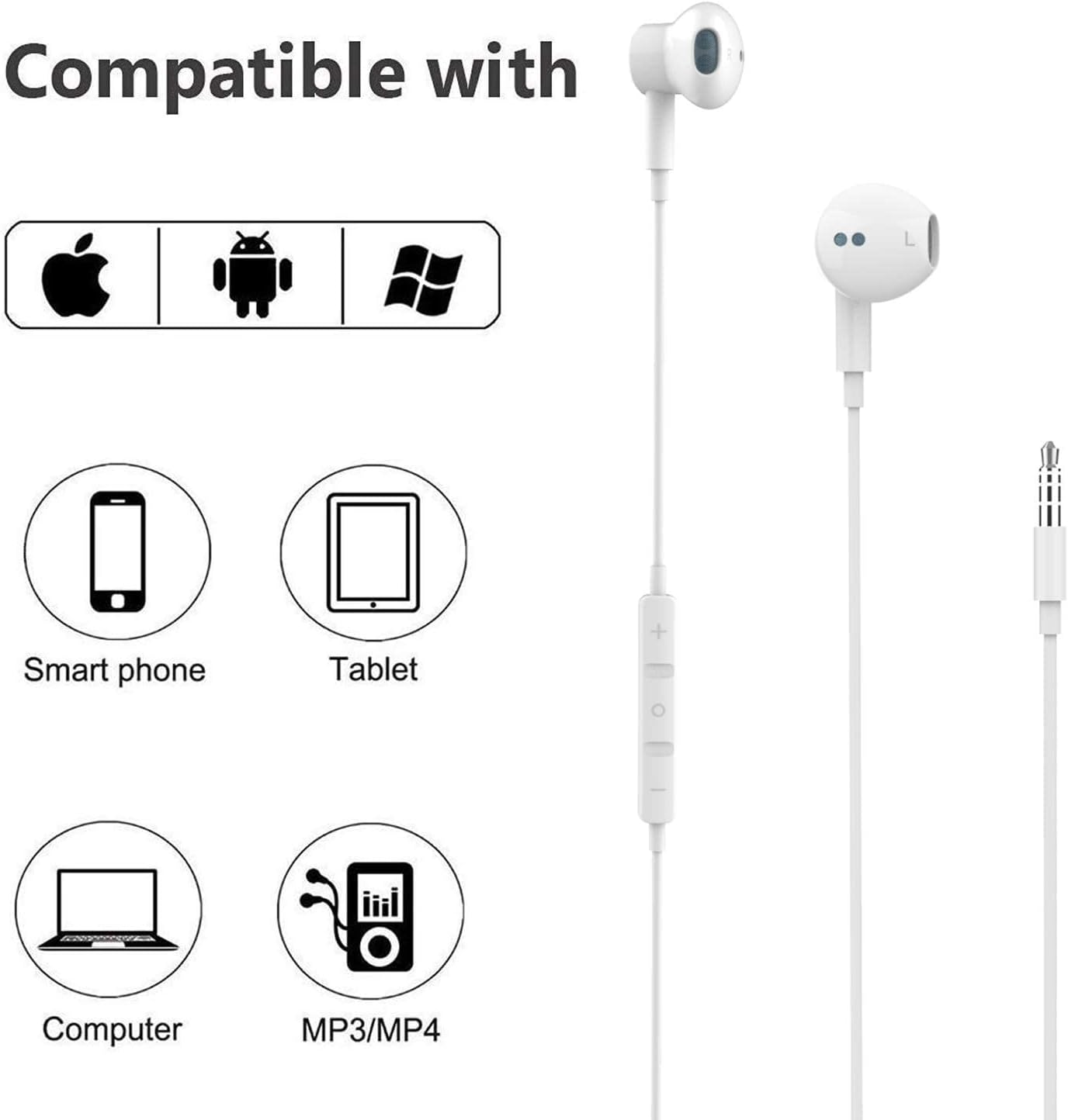 Aux Headphones/Earbuds with Microphone 3.5Mm Wired Earphones,Noise Isolating In-Ear Earbuds Wired Earphones,With Volume Control & Built-In Microphone for Iphone,Ipod,Ipad,Samsung,Huawei,Mp3 image number 3