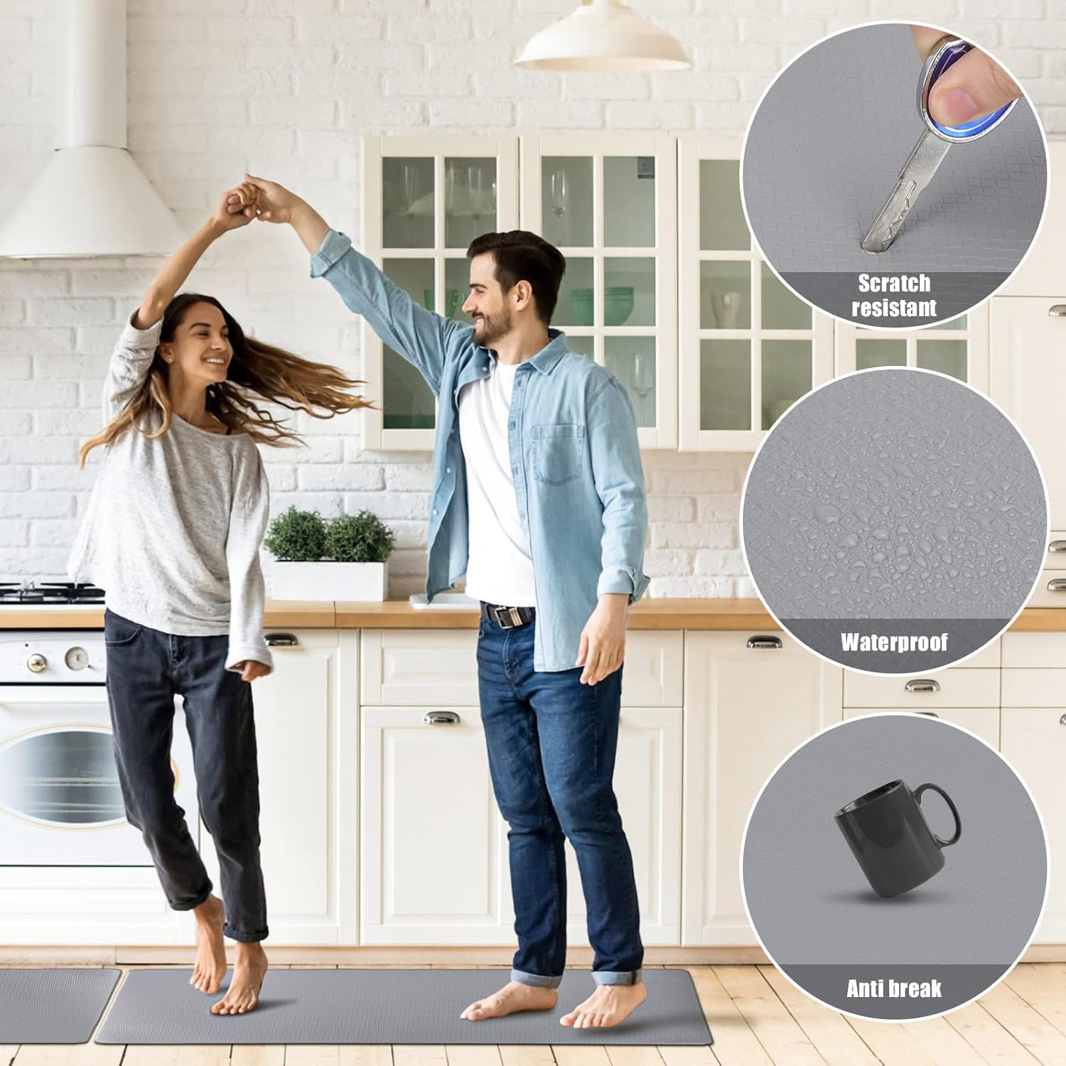 2 Pieces Cushioned Kitchen Floor Mats Non Slip (45X75Cm+45X148Cm), Waterproof Kitchen Rugs and Mats anti Fatigue for Home & Kitchen - Black - Household Edition image number 4