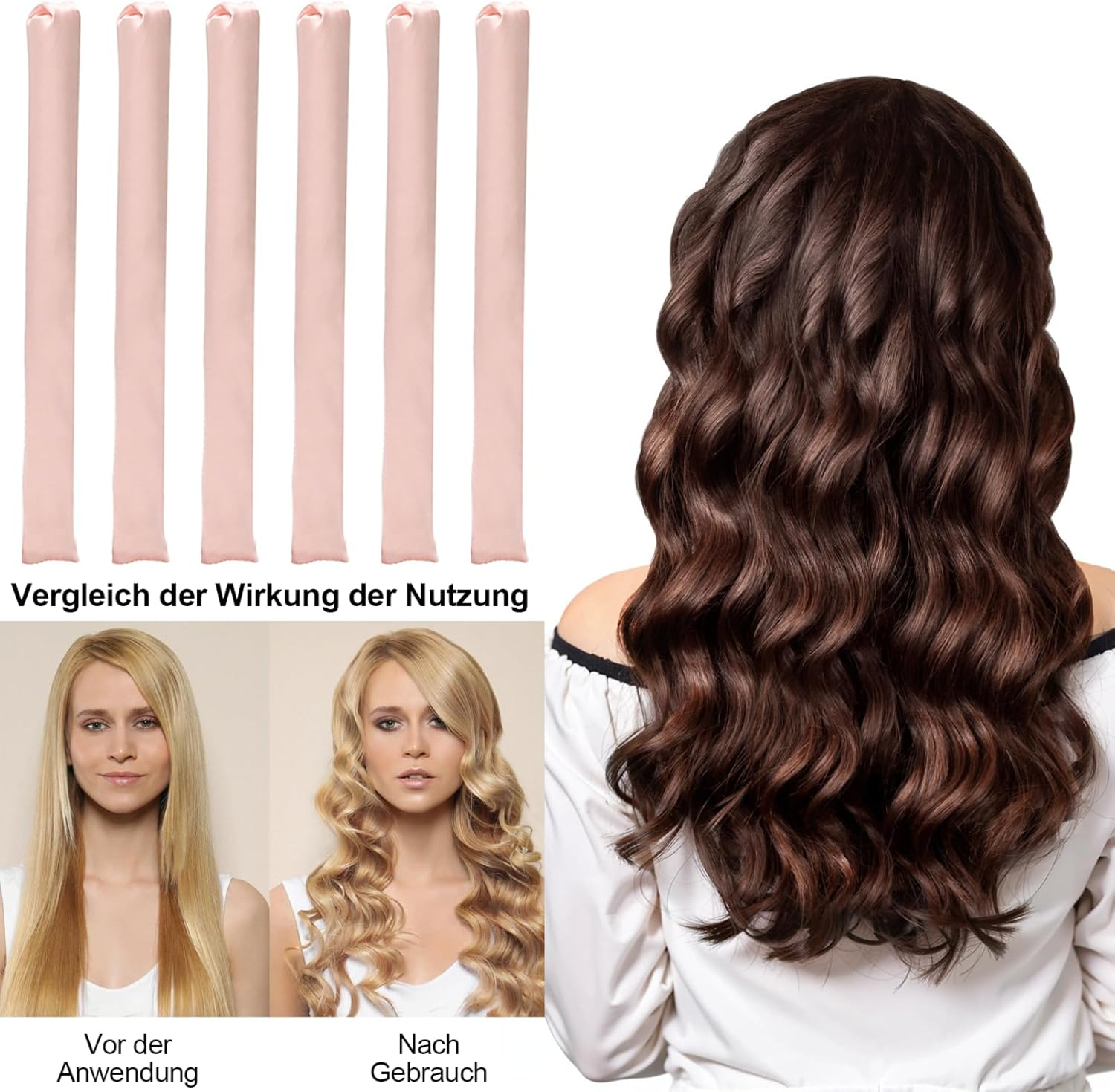 Pack of 6 Curls without Heat, Heat-Free Curlers, Overnight Curls, Overnight Blowout Curls, Satin Heat Free Curling Iron, DIY Heatless Curls Band for All Hair Types (Pink) image number 1