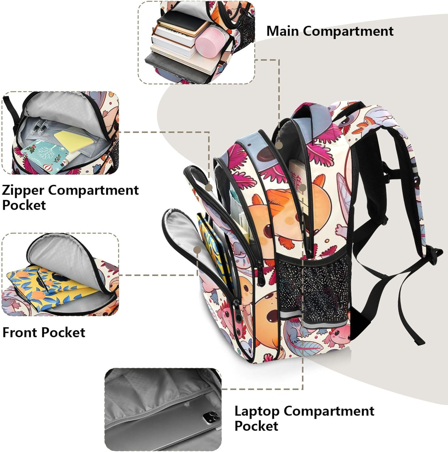 Joisal Kids Backpack Cute Axolotl Print, Girls Boys School Bag, Personalized Small Bookbag Kindergarten Preschool Toddlers image number 6