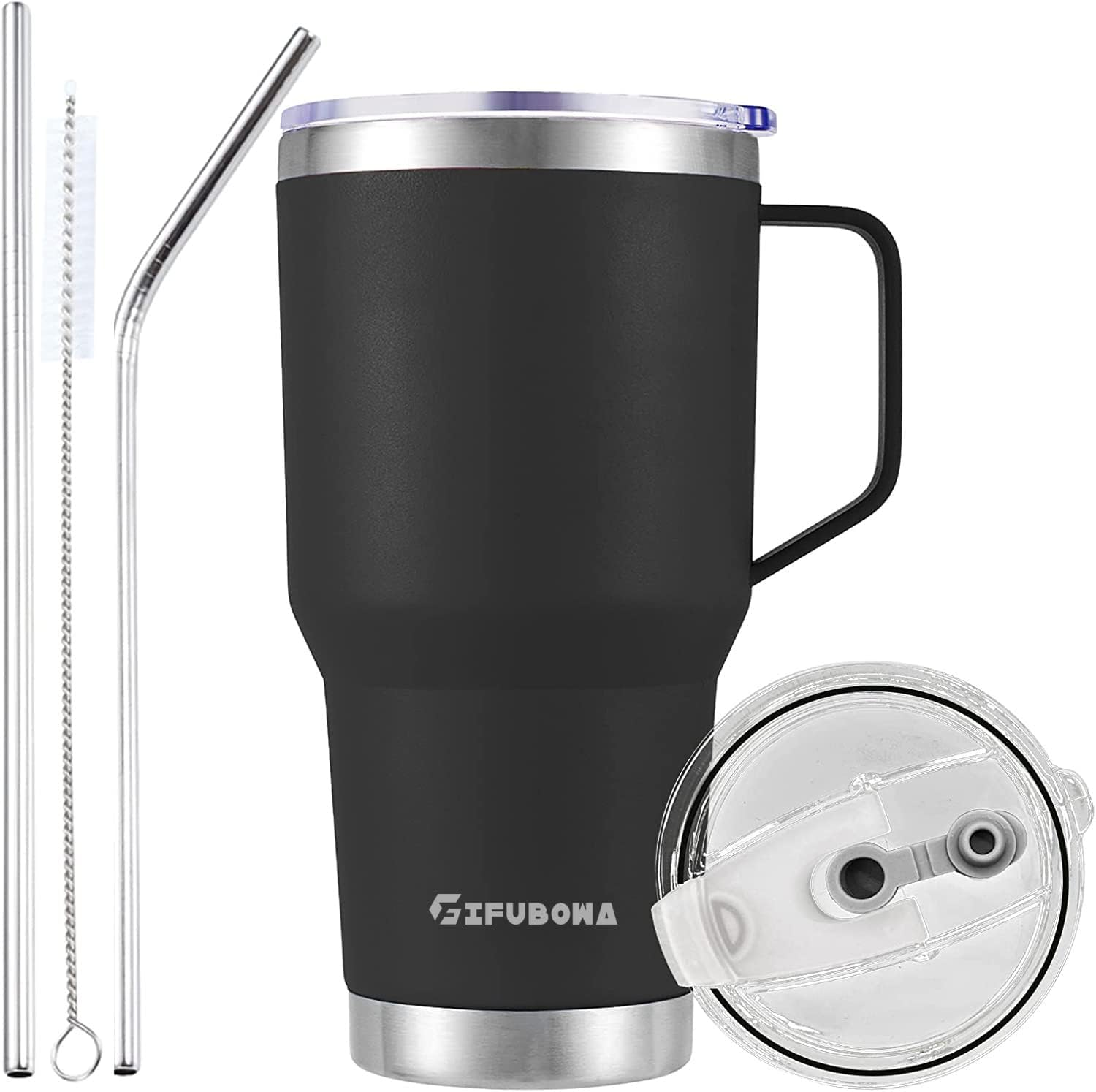 GIFUBOWA 30 Oz Stainless Steel Vacuum Insulated Tumbler with Handle 30Oz Travel Mug with Sliding Closure Lid,3-In-1 Lid, 2 Straw for Home, Office, Travel, Party