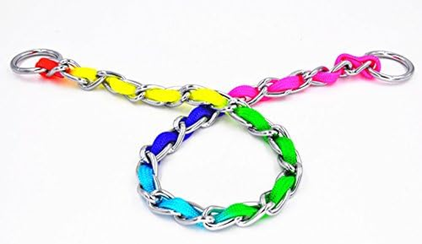 JWPC Rainbow Color Stainless Steel P Chock Metal Chain Training Dog Pet Collars Necklace Walking Training Pet Supplies for Small Medium Large Dogs,L image number 3