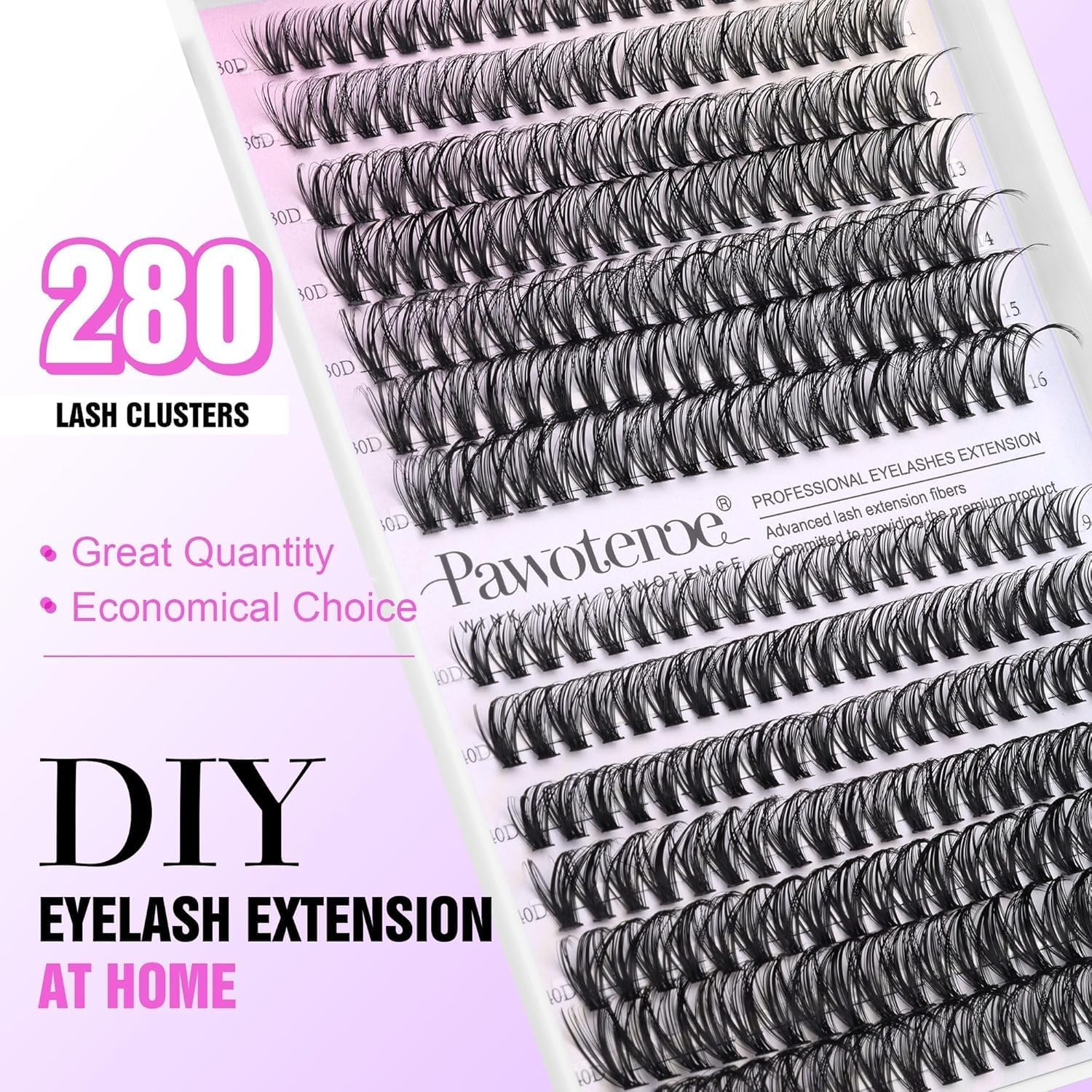 FIREYUN DIY Lash Extension Kit 280Pcs Individual Lashes Cluster D Curl Eyelash Extension Kit 30D 40D 9-16Mm Mix Lash Clusters with Lash Bond and Seal and Lash Applicator Tool for Self Application at Home (30D+40D-0.07D-9-16MIX KIT) image number 5