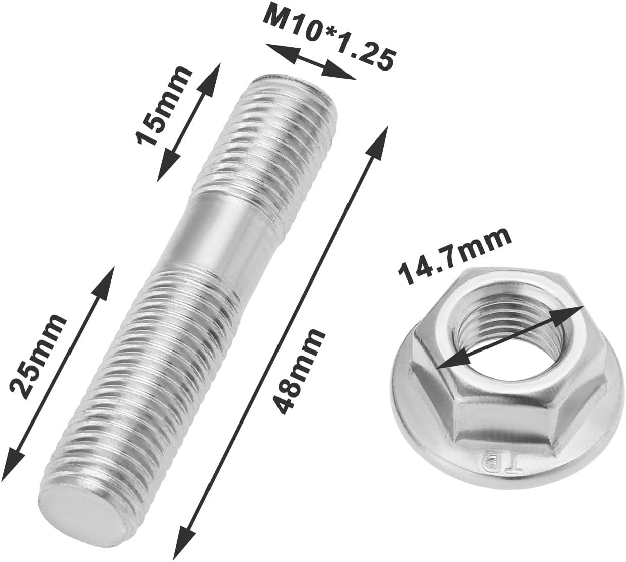 SG Store 4 Sets M10X1.25 Double Exhaust Manifold Flange Studs Double Ended Stud Nut Set Compatible with Toyota Compatible with Nissan Compatible with Honda