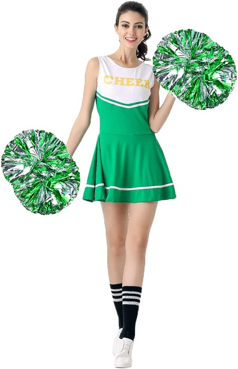 4 Pack Cheerleading Pom Poms,Metallic Cheer Pom Poms with Training Baton Handle for Team Sport Spirit Squad Bulk Cheerleaders(Green and Silver) image number 4