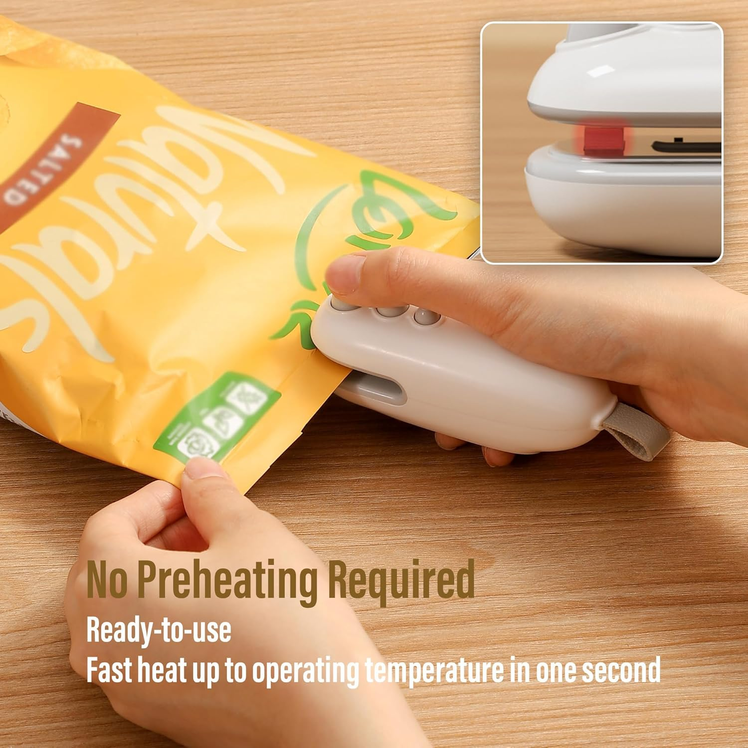 IKEEPVOX Mini Bag Sealer with Cutter &ndash; Rechargeable Handheld Heat Sealer Machine | Magnetic Design for Food Freshness & Snack Crispness | Portable, USB Charging, White (Kitchen, Travel, Pantry)​ image number 5
