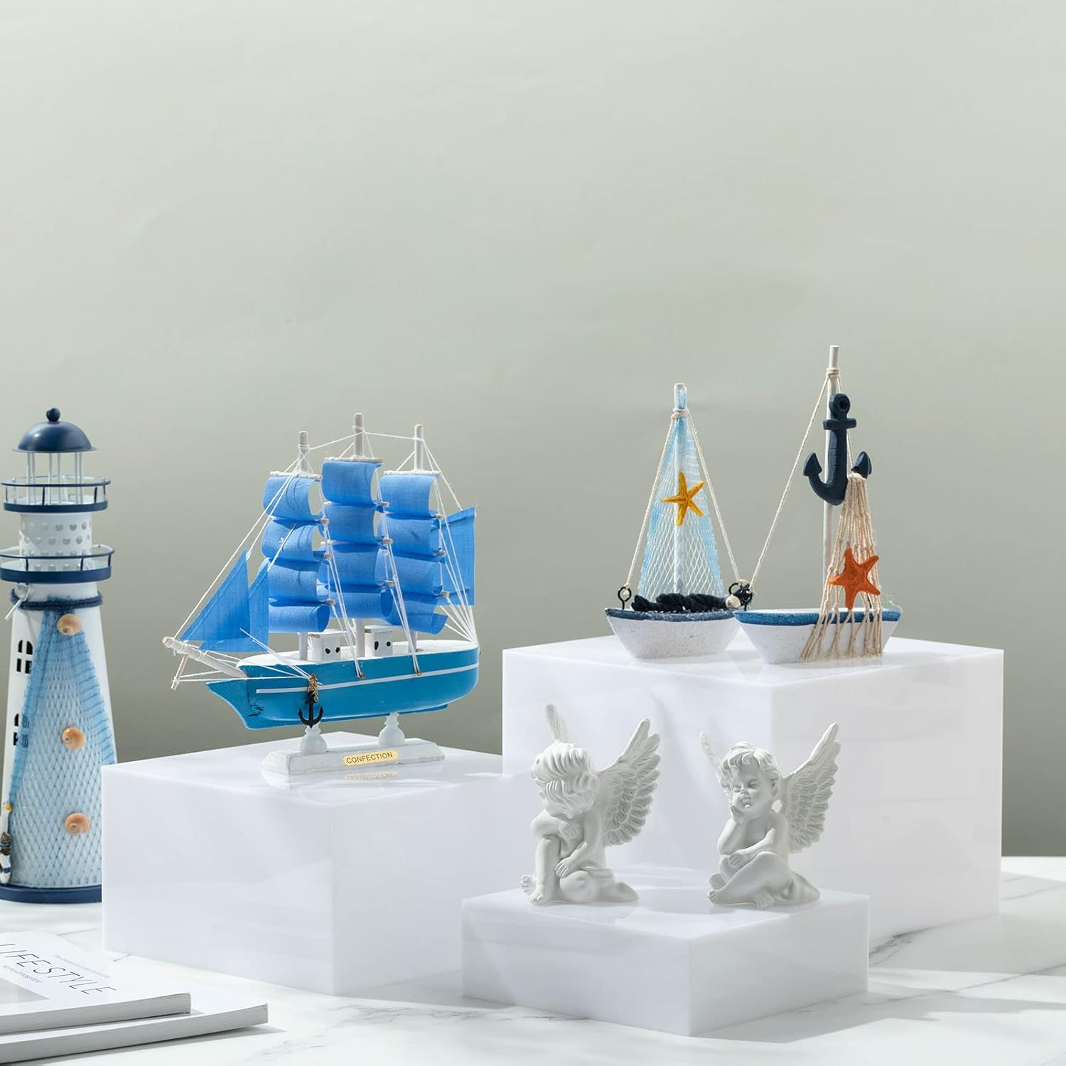 Tuanse 6 Pcs Buffet Risers, Food Risers for Buffet Table, Display Stand for Catering Dessert Collectibles Jewelry Figures Show, 5 Sided Acrylic Cube Display Organizer Nesting Risers(White) image number 3