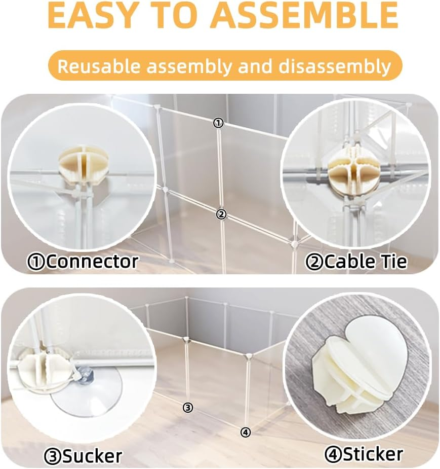 Ricjurzzty Pet Playpen,Resin Portable Polypropylene(Pp) XXS Size 30X30Cm(11.8In),Small Animal DIY Pen Cage Yard Fence,Outdoor & Indoor for Kitty,Puppy,Rabbit,Guinea Pig (20 Panels, White Translucent) image number 4