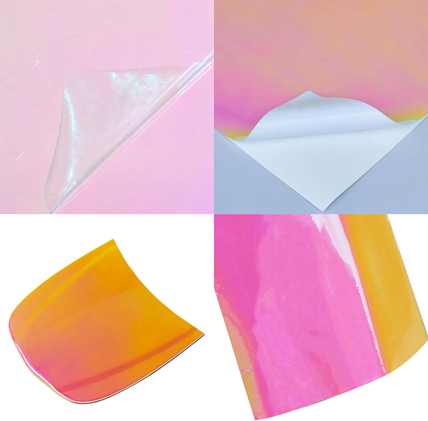 Aumohall Holographic Rainbow Pink Car Vinyl Wrap Chameleon Color Change High Gloss Self Adhesive Car Vinyl Film Roll, 53.14'' X 11.81''