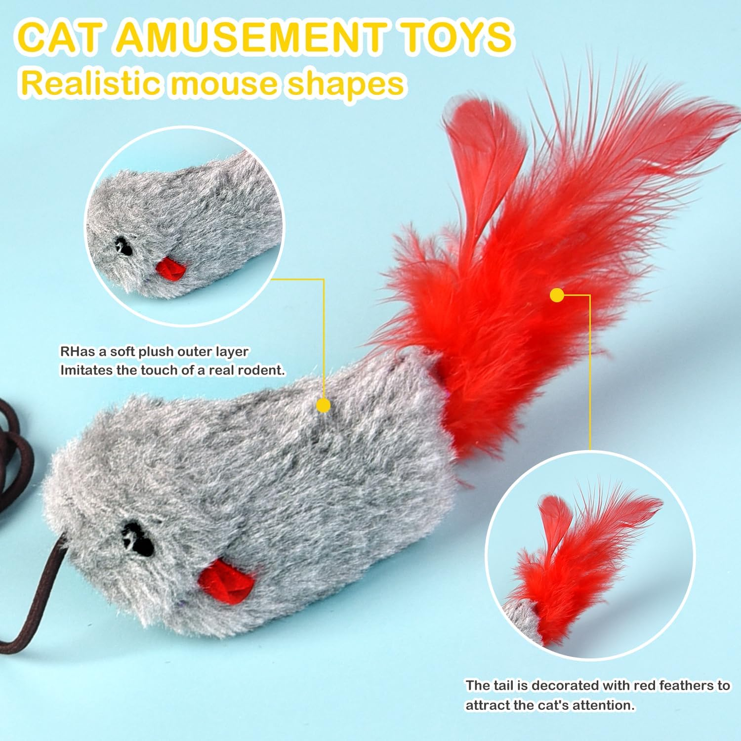QINLECTRI Pack of 4 Cat Toys Self-Employment Hanging Door Frame Elastic Mouse Interactive Cat Toy Mouse with Feather Tail Interactive Dancer Cat Toy Mice image number 5