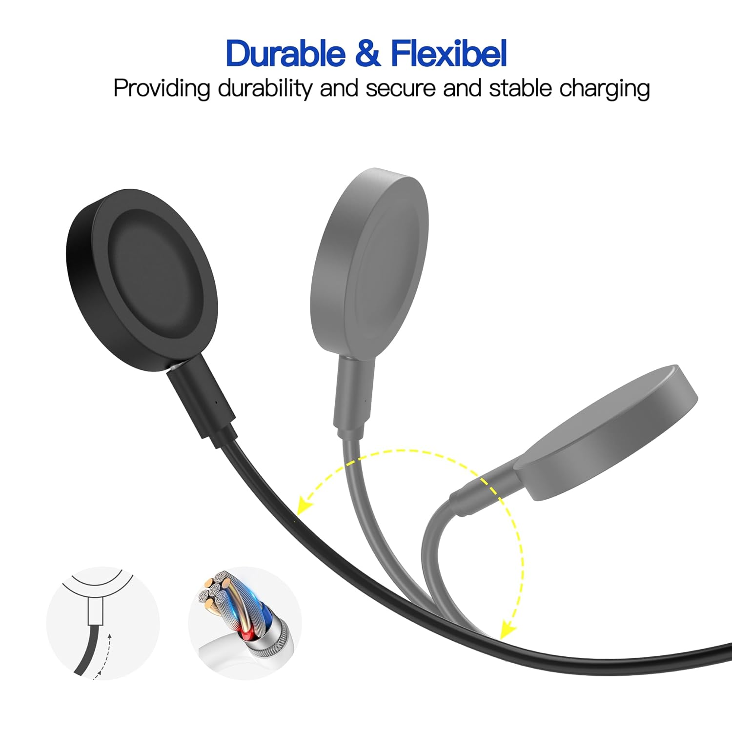 AWINNER Charger Compatible with Huawei Watch Charger Cable,Smartwatch Replacement USB Adapter Charge Cord Magnetic Charging Dock (Black 1 Pack) - Black 1 Pack image number 2