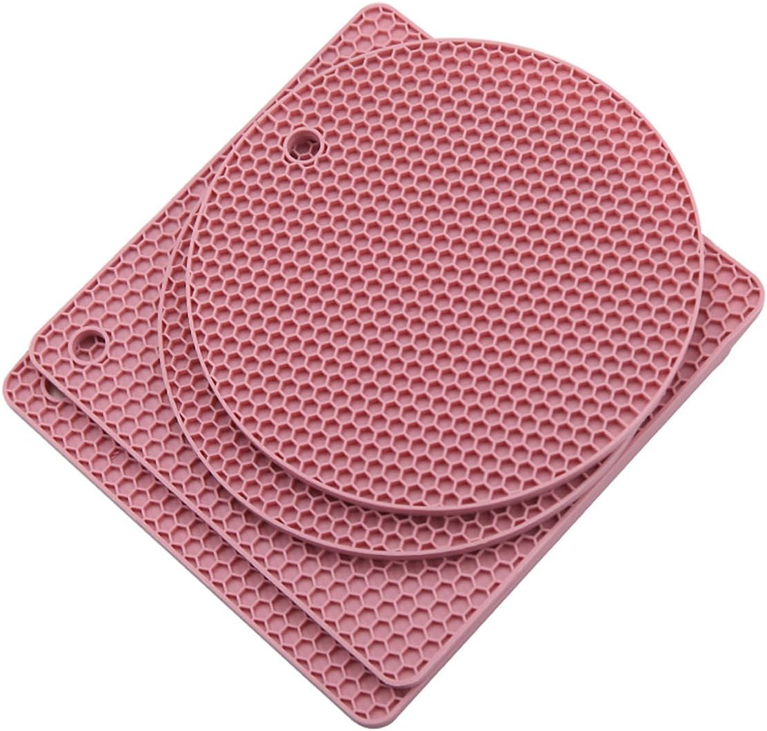 AIMALL 4PCS Silicone Honeycomb Heat Insulation Pad Set, 2 round & 2 Square Mats, Heat Resistant up to 450&deg;F, Available in 6 Colors, Kitchen and Dining Essentials