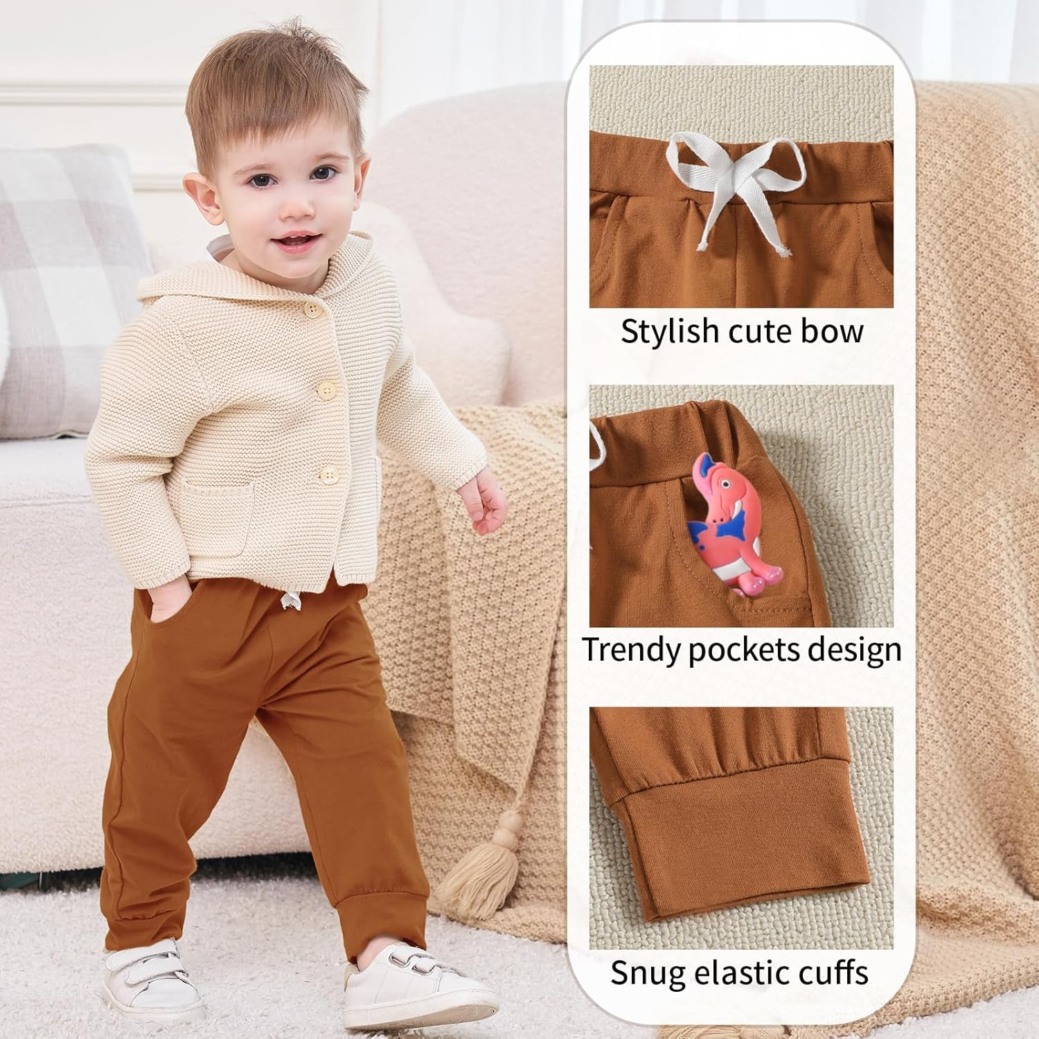 DREAM BUS Pack of 3 Toddler Jogger Pants with Pocket Toddler Boy Sweatpants Baby Boy Pants Infant Newborn Leggings image number 1