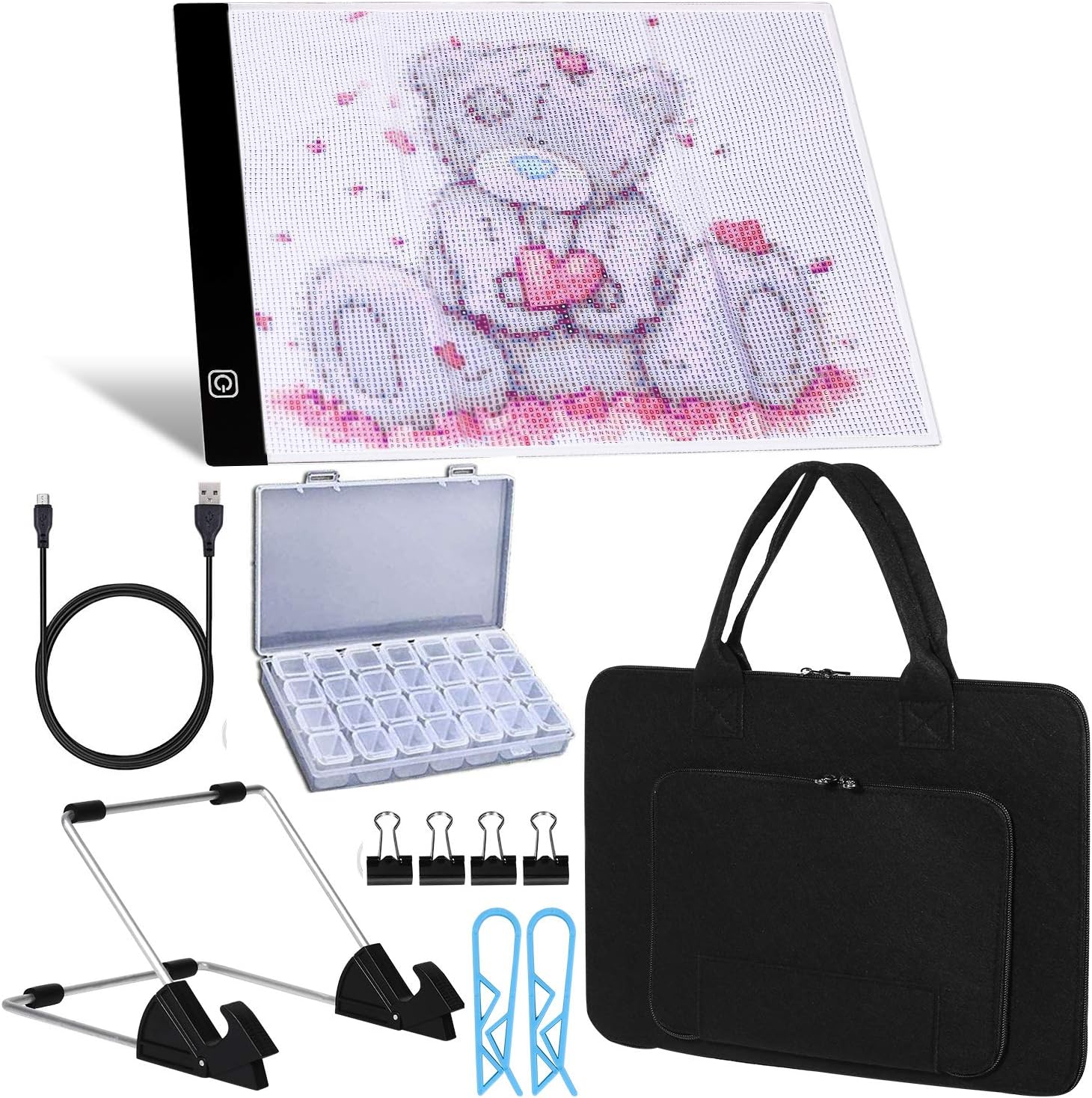 Magnetic A4 LED Light Pad for Diamond Painting, Super Bright USB Powered Light Board Kit with Detachable Stand, and Magnetic Pins (Pad and Bag) (Pad with Bag) image number 6