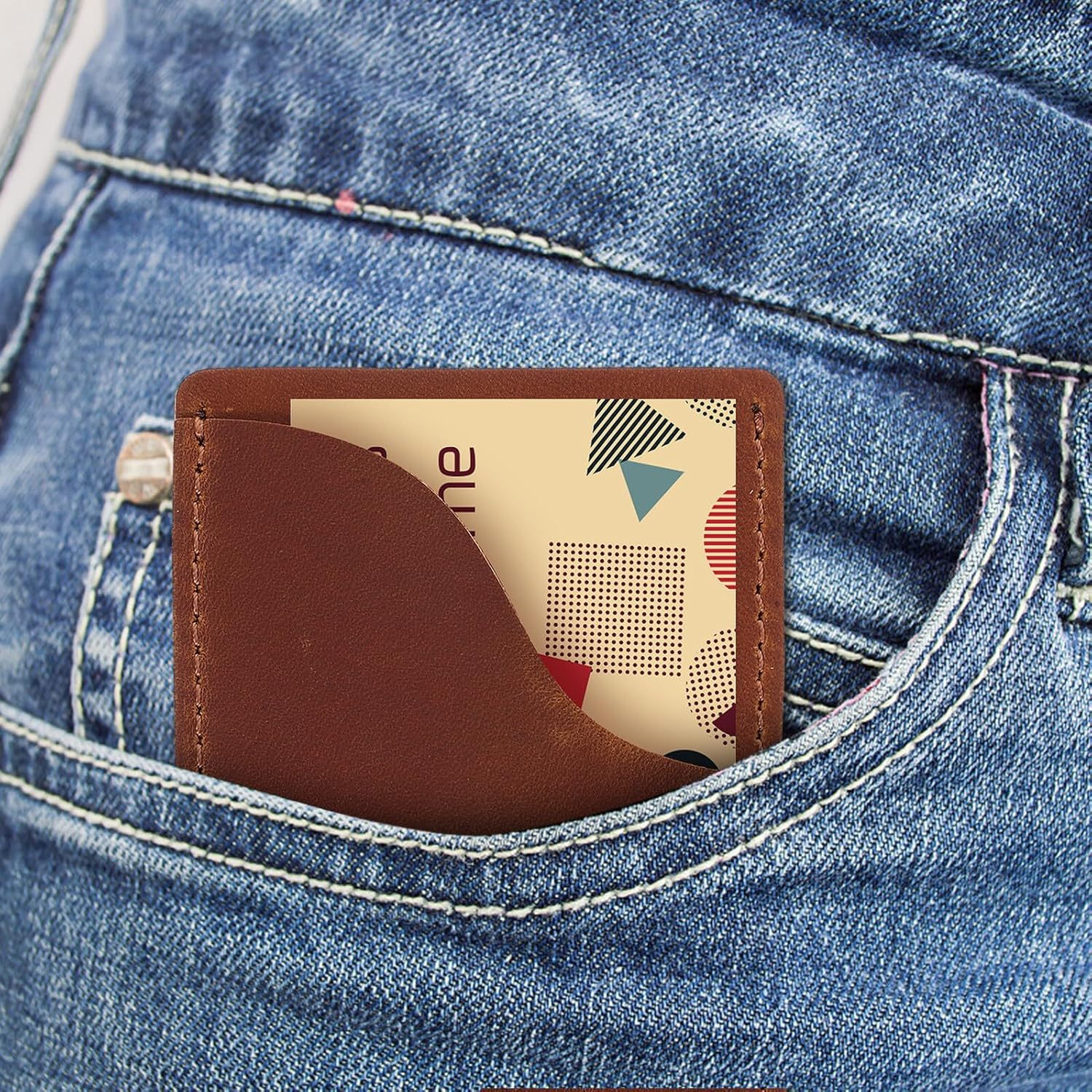 Abaodam Business Card Holder Wallet Card Organizer Pouch Brown Passport Sleeve Travel Wallet for Women image number 6