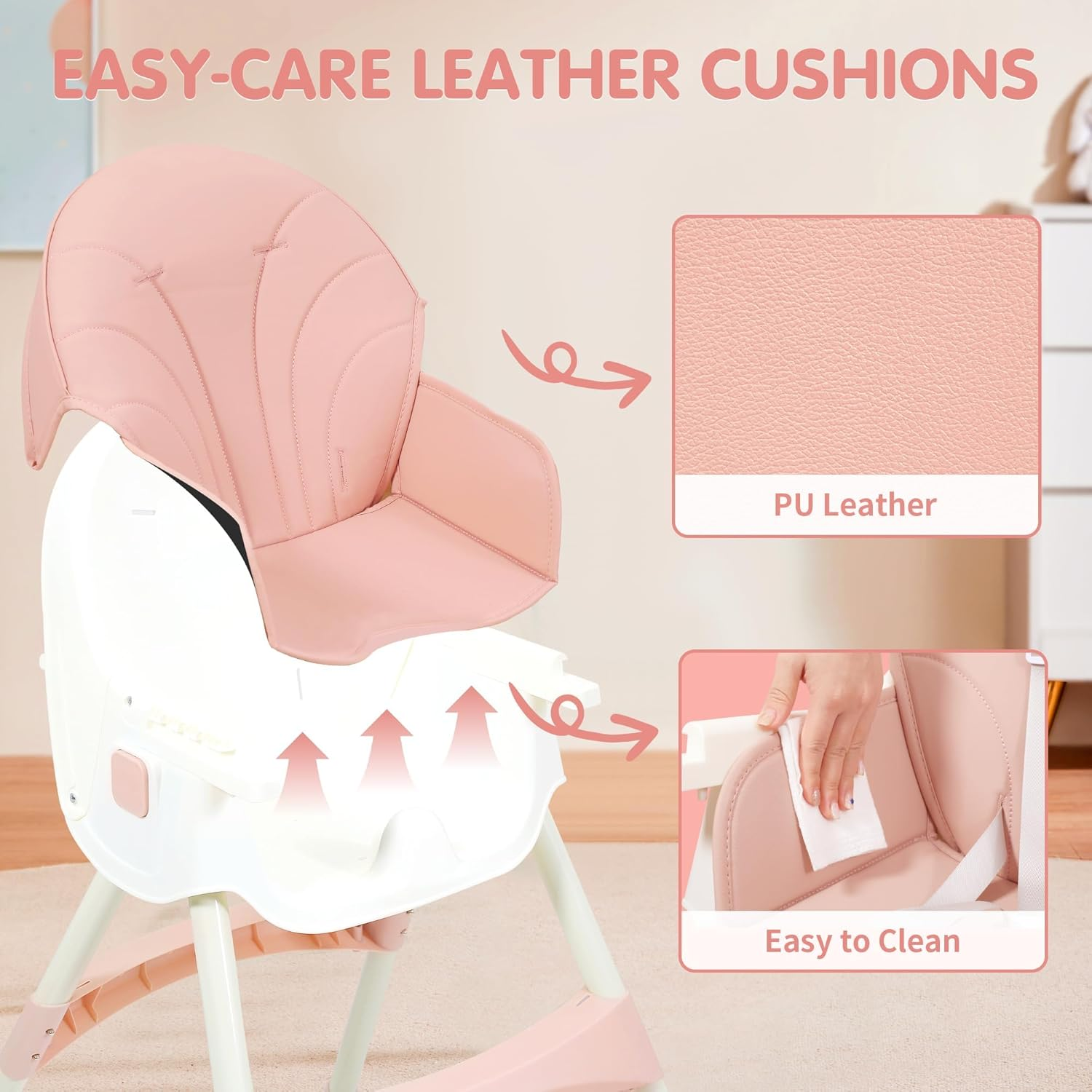 Portable Baby High Chair, 6 in 1 Convertible High Chairs for Babies & Toddlers with 5-Point Safety Harness, Foldable High Chair for Space-Saving, Adjustable Dining Tray, Backrest & Height image number 2