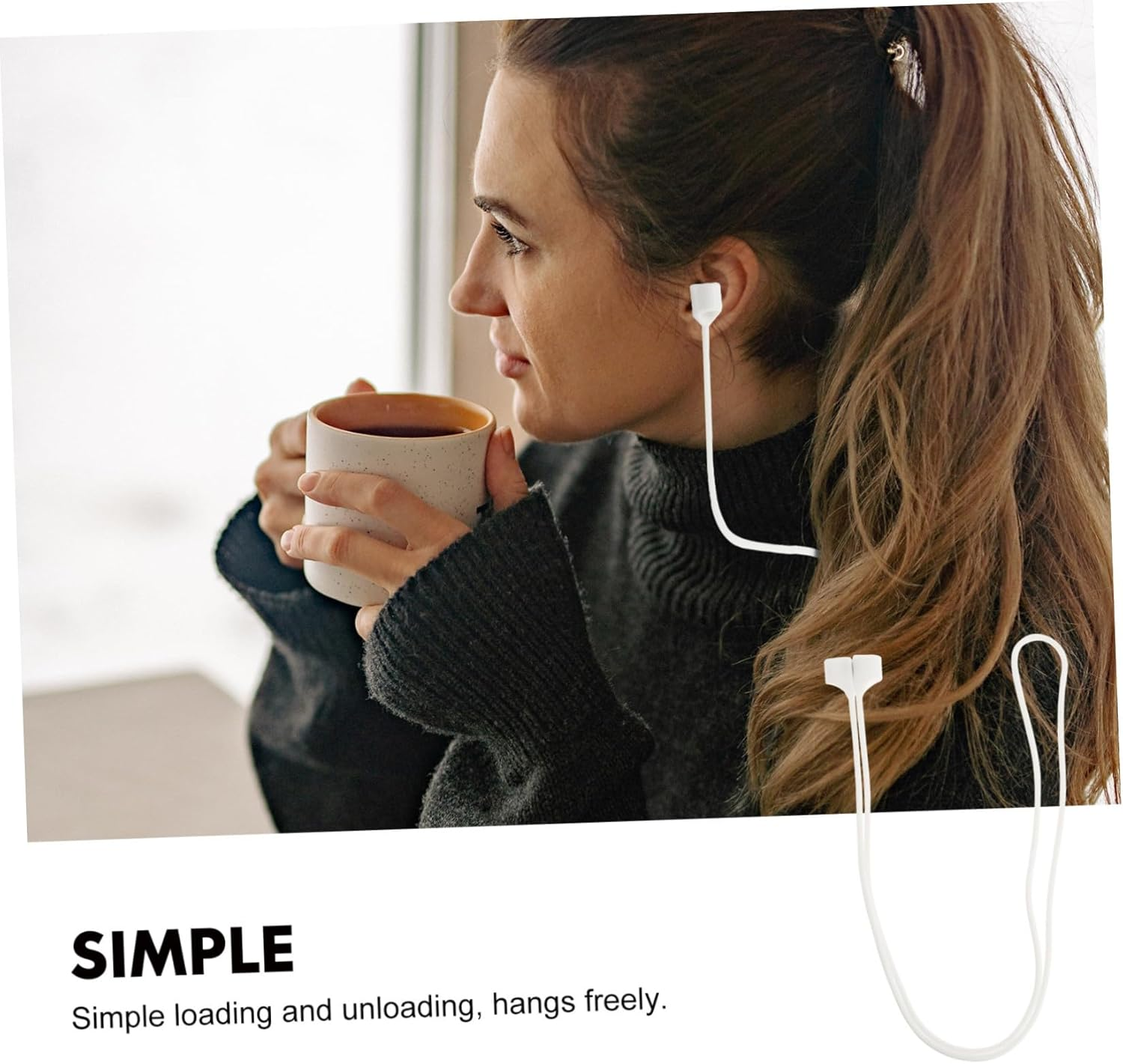 TEHAUX 4Pcs Magnetic Earphone Anti-Lost Straps for Wireless Headset Silicone Lanyards, 70Cm Open Style Anti-Theft Ropes Suitable for Travel and Daily Use, Black and White image number 5