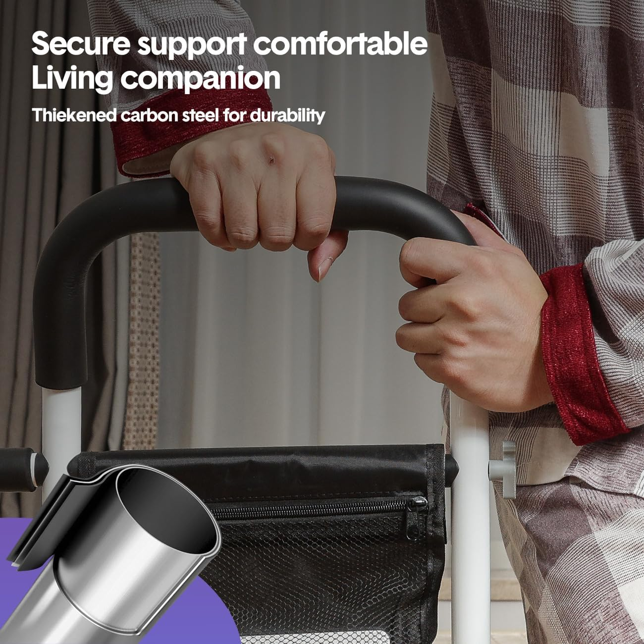 Aumerage Bed Rails for Elderly Adults Safety -Bed Assist Rail with Double Grab Bars, Medical Bed Support Bar Safety with Storage Pouch, Bedside Assist Bar with Support Legs