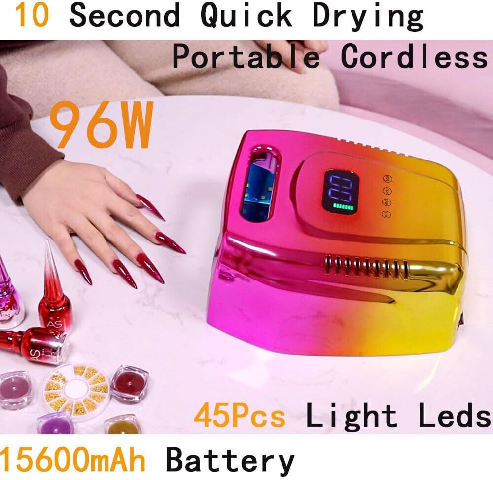 96W Rechargeable UV Nail Lamp, UV Light Nail Lamp for Gel Nails, Professional Nail Dryer with Automatic Sensor/4 Timer Setting,15600Mah image number 3