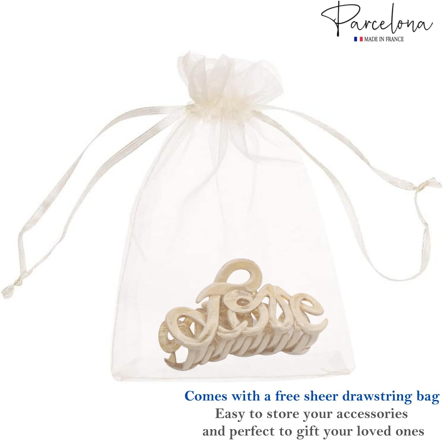 Parcelona French Love Medium 3" Celluloid Acetate Claw Clips Covered Spring Durable Fashion Hair Styling Clips Women Hair Accessories Girls Hair Clips, Made in France (Dusty Beige Brown) - Tortoise Shell Brown image number 4