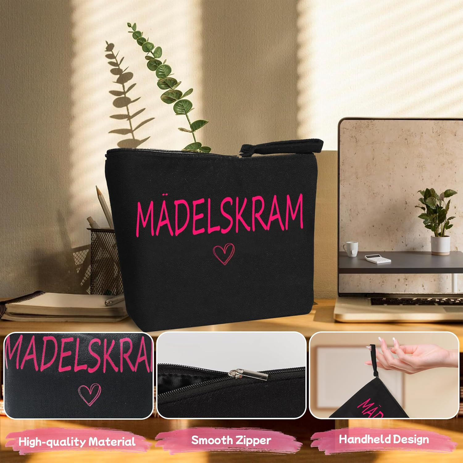 Pack of 2 Cosmetic Bag Girls Makeup Bag Girls Black Cosmetic Bag Small Toiletry Bag Make up Bag with Saying Gifts for Women Ladies Girlfriend Mum image number 5