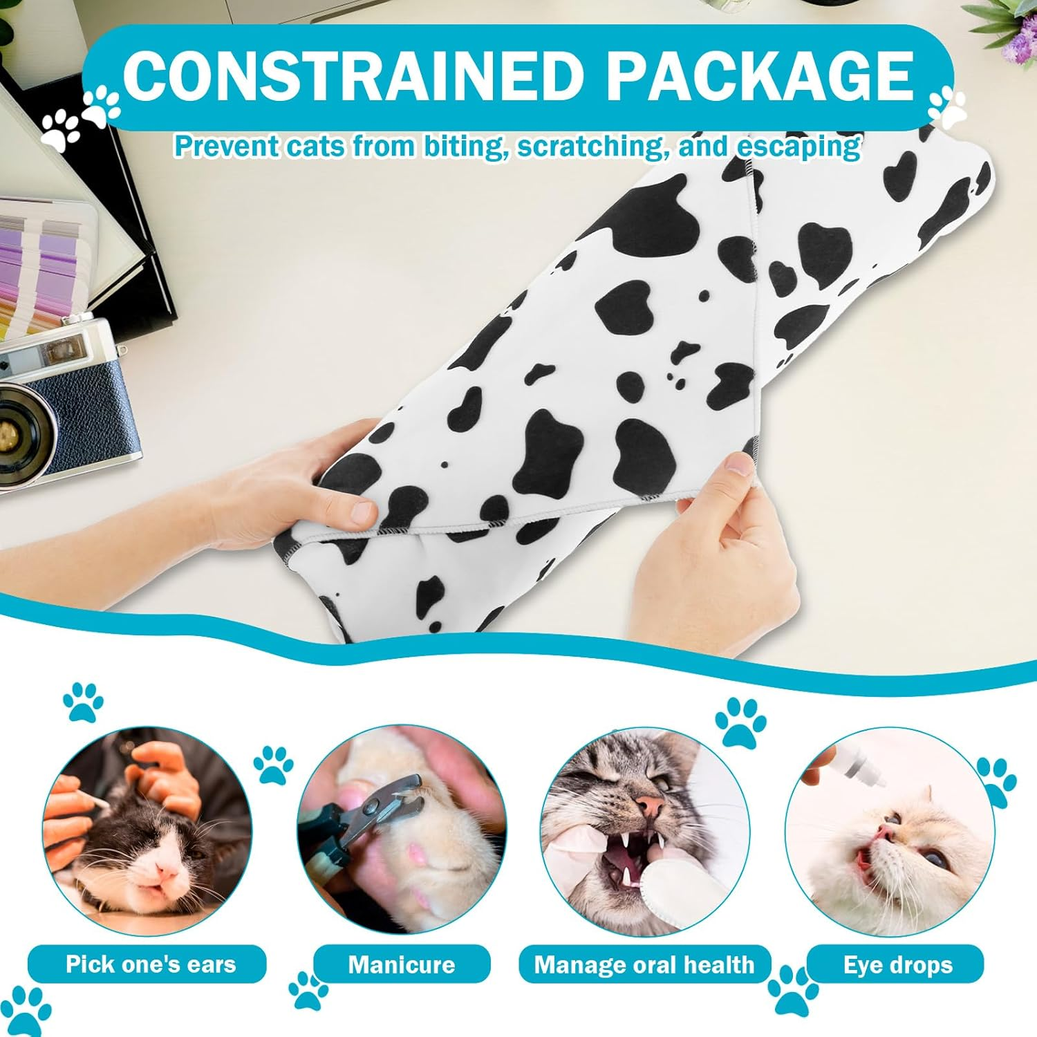 Cat Grooming Wrap Self Adherent Cat Restraint Wrap Soft Cat Wrap Fabric Scratch Cat Swaddle Wrap Multifunctional Cat Wrap Cloth Cat Blanket Wrap for Nail Clipping Cleaning Ears Fulasun.(Black) image number 4