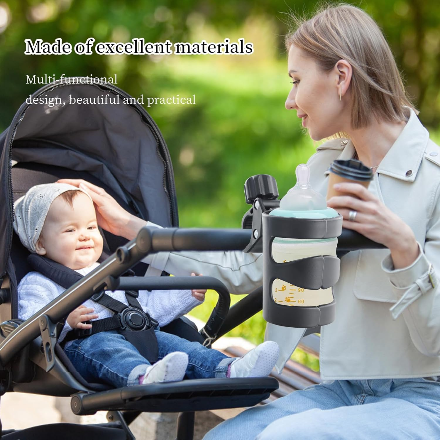 360&deg; Rotating Universal Cup Holder for Strollers &ndash; Adjustable Stroller Drink Organizer for Bikes, Wheelchairs & More | Durable, PP Material | Secure Fit for Coffee, Milk Bottles & Water Bottles