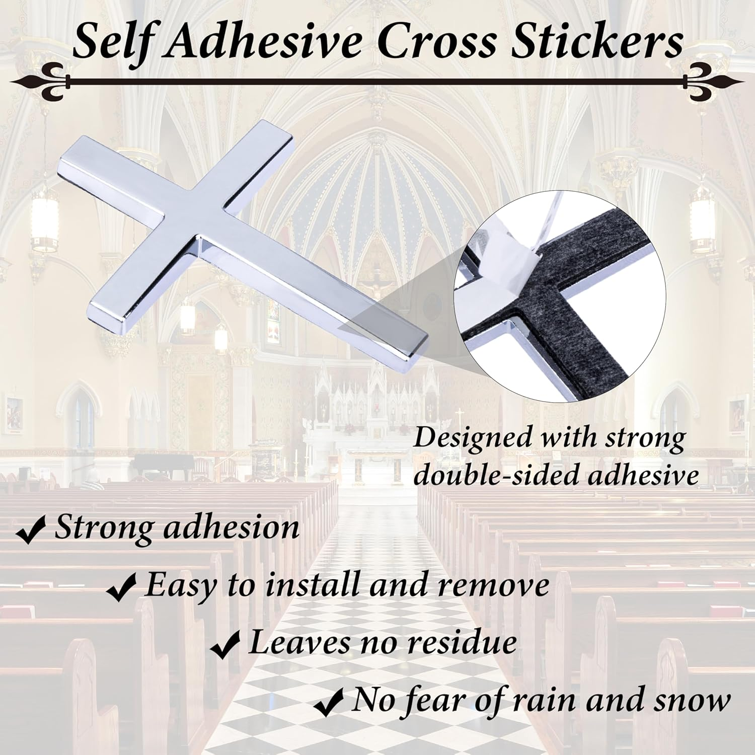 Metal Cross Decals for Cars, 2.5"&times;1.8" Christian Car Emblem Badge Decals, 3D Self Adhesive Cross Stickers Car Accessories, Jesus Stickers for Cars Body Fender Tail (Silver) image number 5