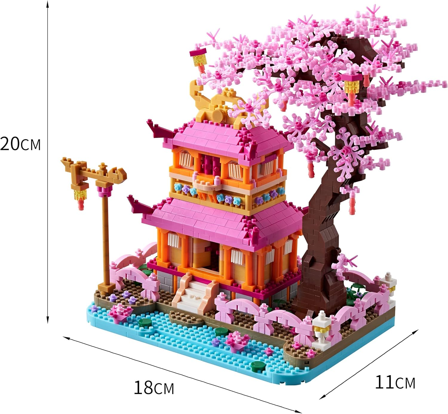 Japanese Cherry Blossom Tree Building Set with Gift Box Sakura Treehouse Plants Architecture Micro Blocks, Toys for Kids and Adults, 1810 PCS (With 2 Figure) image number 6