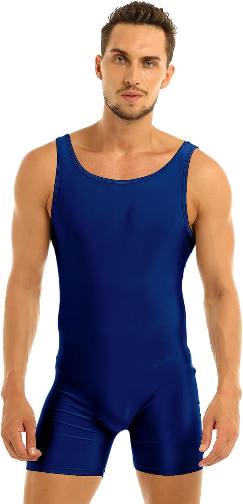 Miutii Mens Sleeveless Stretchy One Piece Bodysuit Dancewear Leotard Solid Gymnastics Bodysuit Sport Gym image number 7