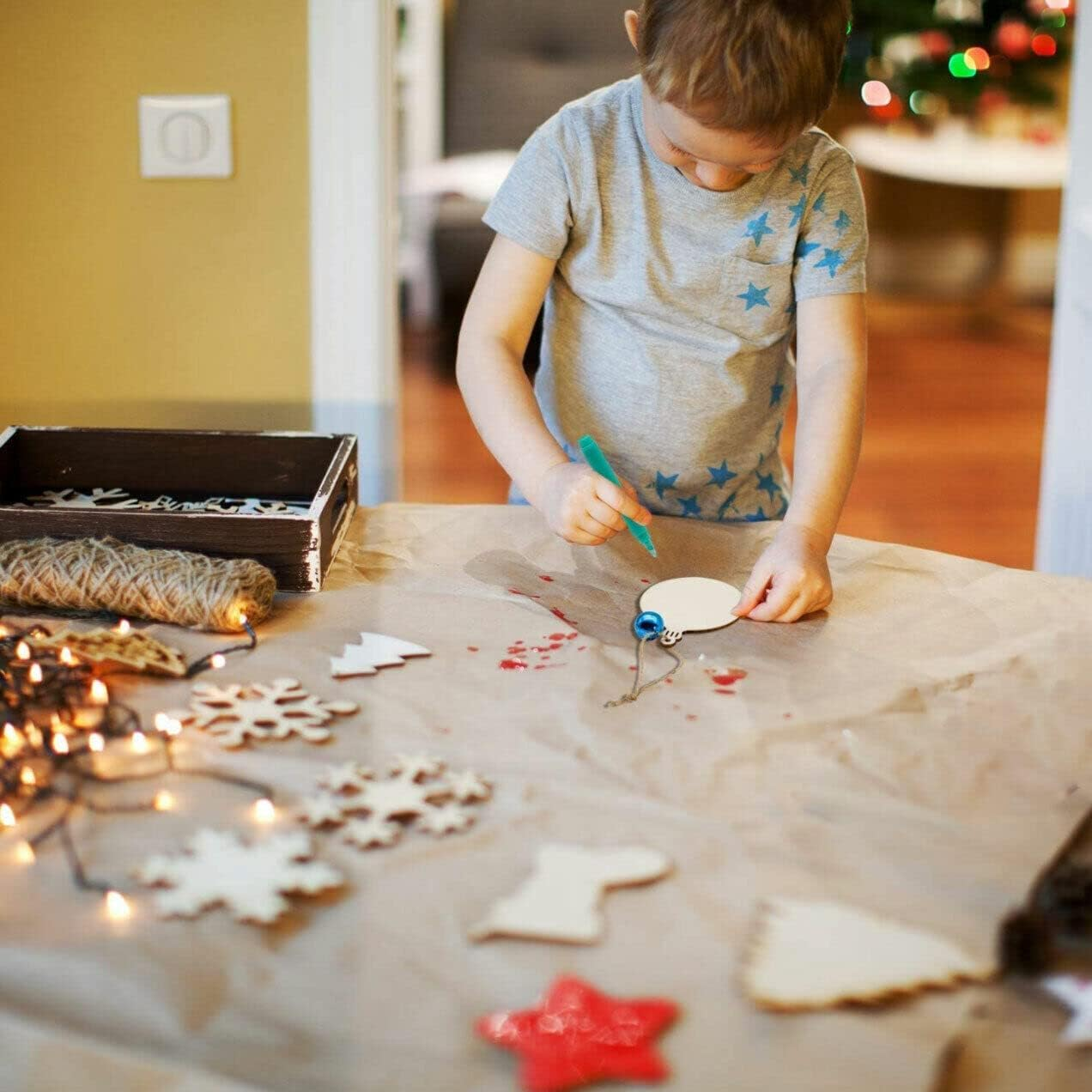 AIMALL Pack of 10 Christmas-Themed Wooden Shapes - Premium Quality Wood Tags for DIY Craft Projects, Scrapbooking, Card Making, and Decorative Embellishments - Bell image number 4