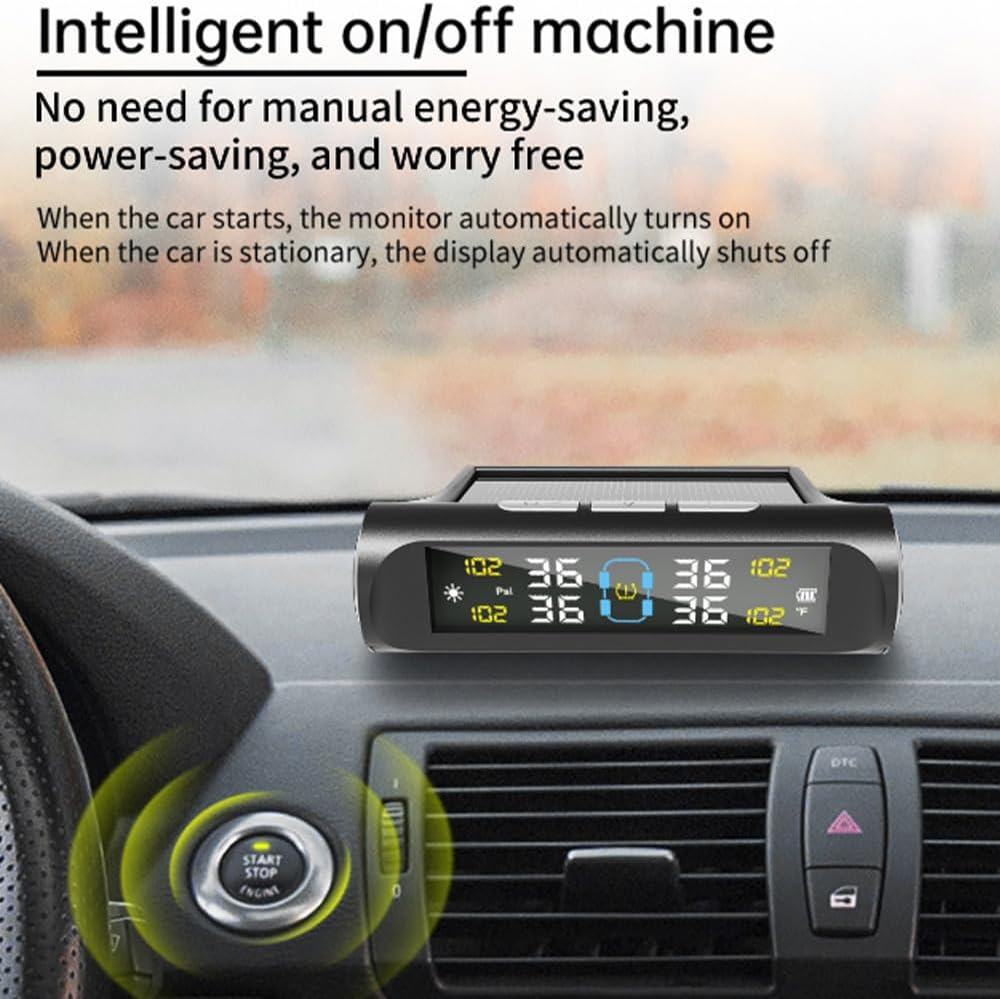 Tyre Pressure Monitoring System, Tire Pressure Monitor Installed on Windowshield with 4 Tire Sensors, Tire Pressure Monitor, Tire Pressure Monitoring System Wireless Solar for RV, Sedan, SUV image number 5