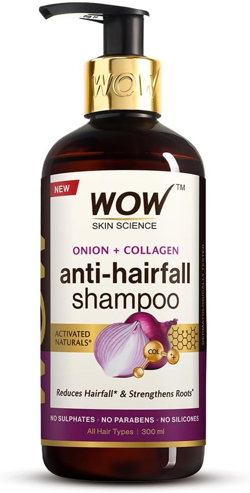 WOW Skin Science Red Onion Black Seed Oil Shampoo with Red Onion Seed Oil Extract, Black Seed Oil & Pro-Vitamin B5 - No Parabens, Sulphates, Silicones, Color & Peg, 300 Ml image number 1