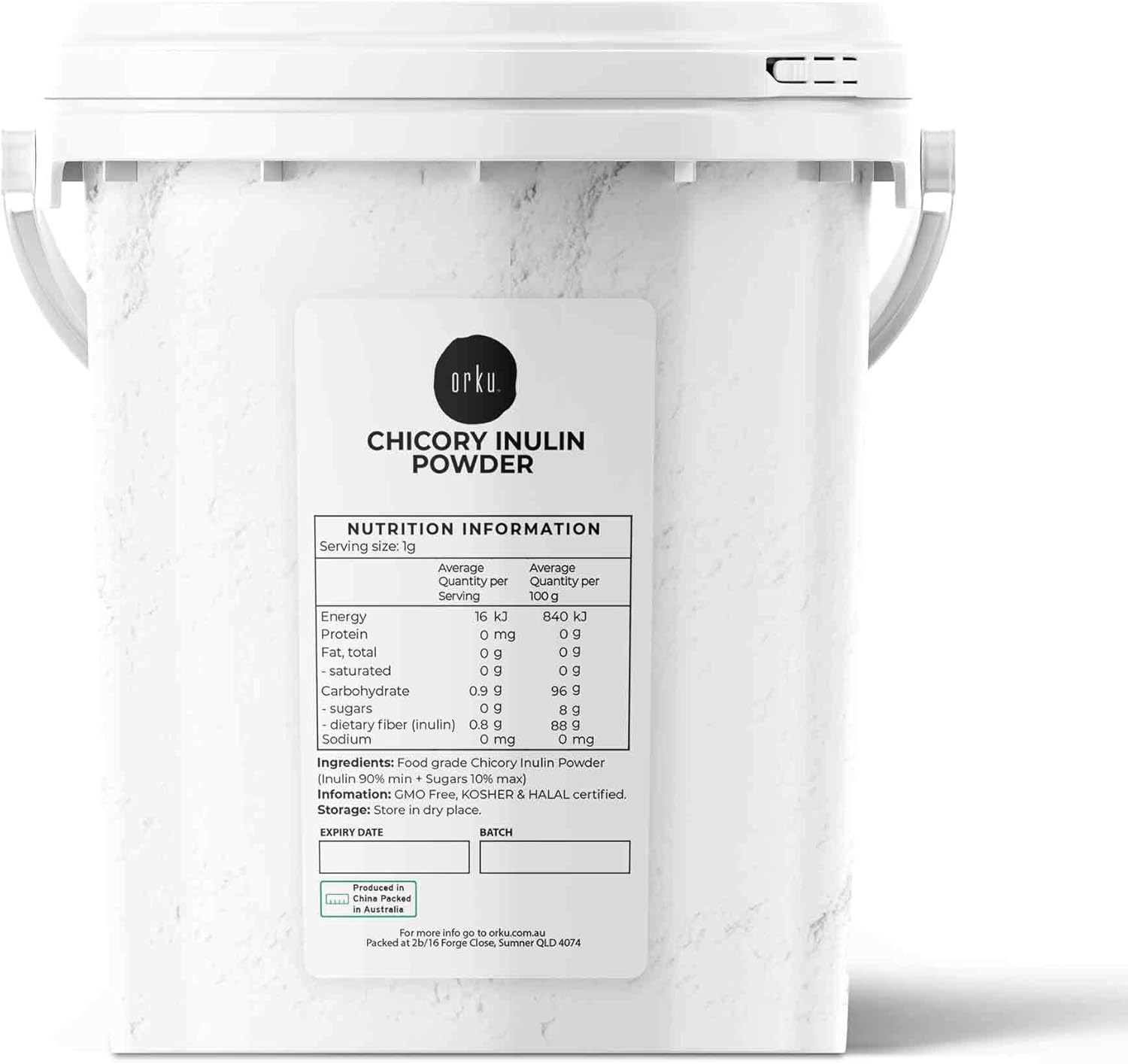 Orku 800G Chicory Root Inulin Powder Bucket - Prebiotic Unflavoured Supplement