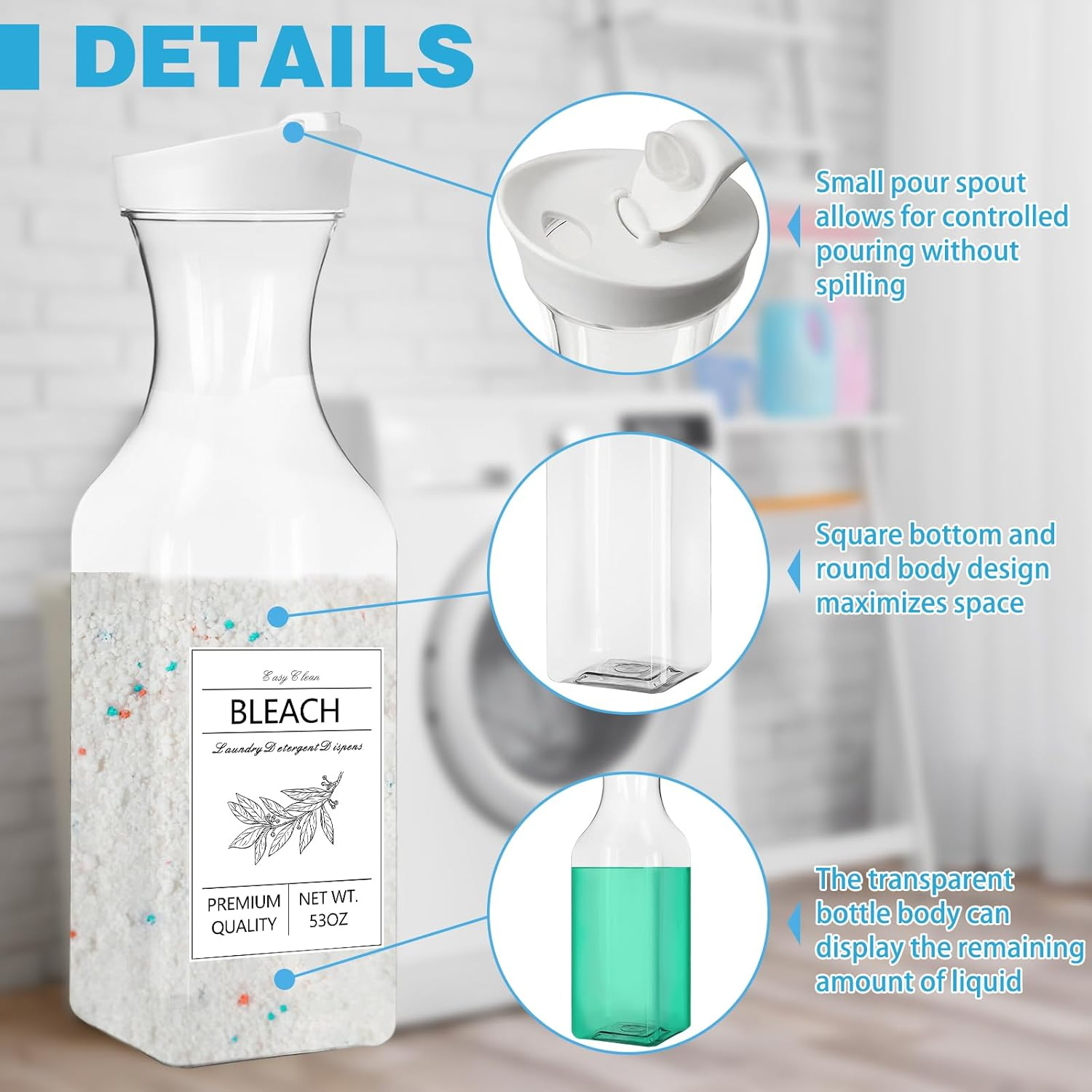 4 Pcs 53Oz Laundry Detergent Dispenser,Laundry Soap Dispenser for Laundry Room Decor,Liquid Laundry Detergent Dispenser for Fabric Softener,Bleach,Powder,Beads image number 2