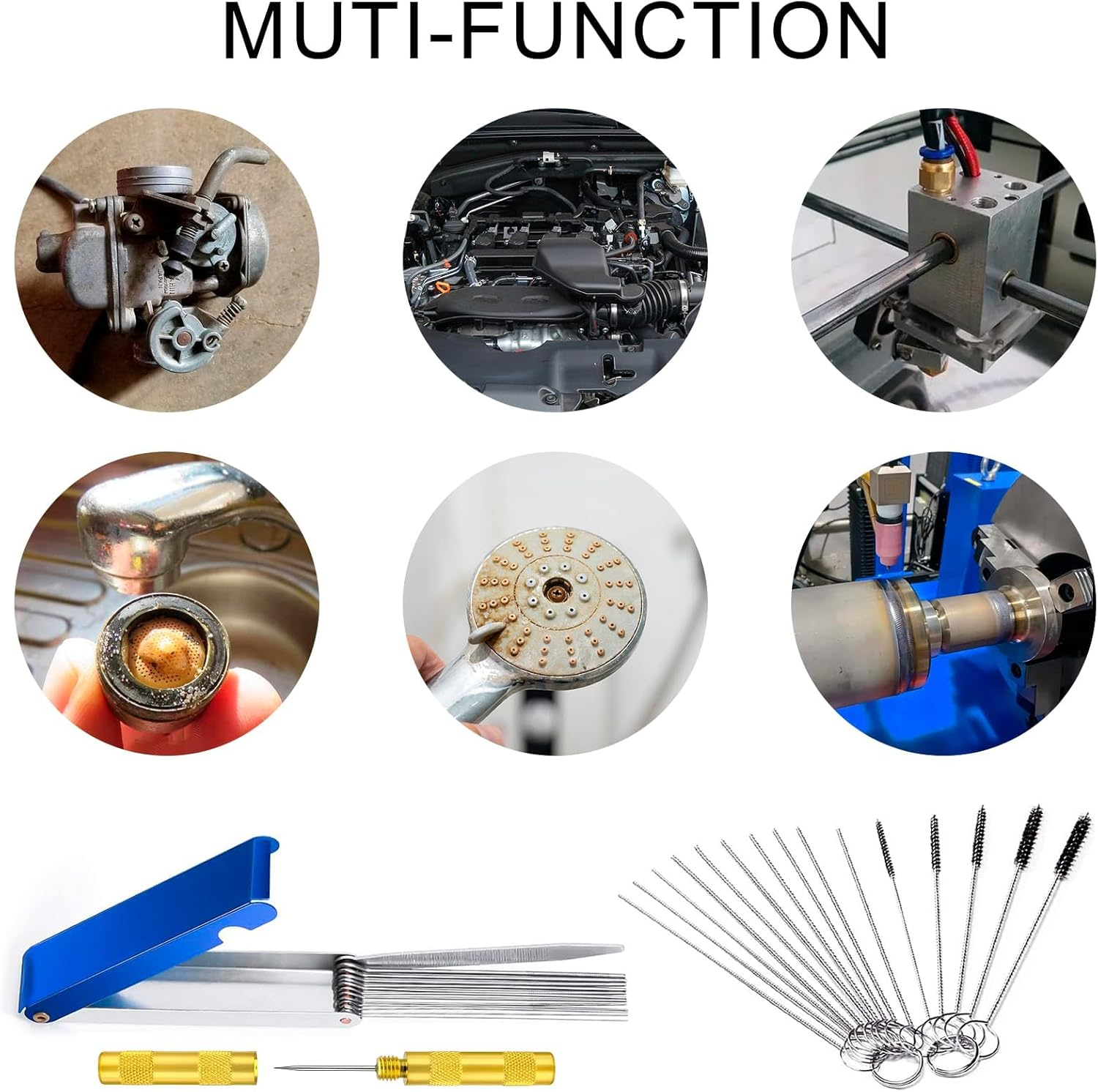Carburetor Cleaning Kit, Carbon Dirt Jet Remove Cleaner, 26 Cleaning Wires Set, 20 Cleaning Needles 10Nylon Brushes 2 Sharp Pick, for Motorcycle ATV Moped Welder Carb (8 SETS)