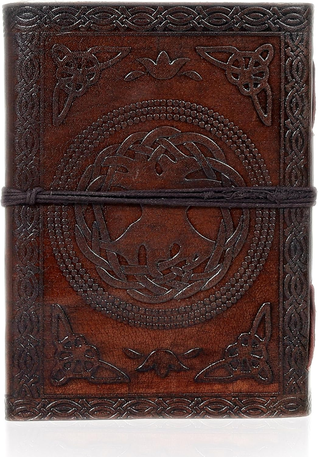 Azuregreen DOUBLE DRAGON Blank Page BOOK Handcrafted Leather Writing Unlined 5 X 7 JOURNAL (Brown) - Brown Leather image number 5