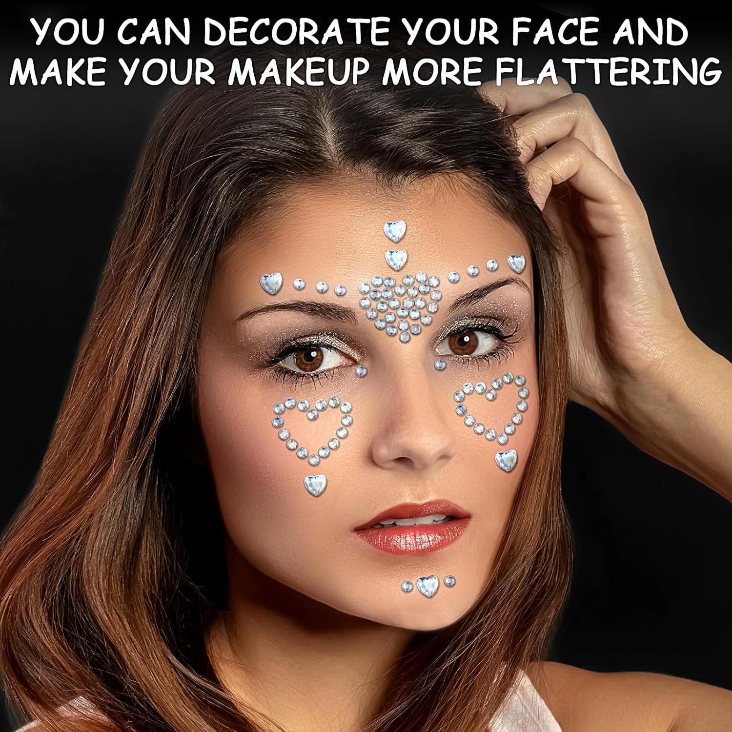 3Sheets Heart Star Gem Stickers Jewels for Crafts, Face Makeup - Self Adhesive Rhinestone Jewel Stickers, Stick on Gems Rhinestones for Crafts, Craft Supplies for Kids (Heart_Laser) image number 3