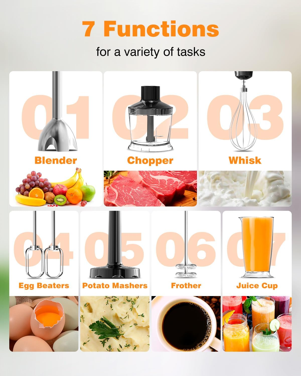 Micomlan Hand Stick Blender - 7In1 Electric Blenders, 1000W Immersion Handheld Blender Set with 12 Speed Heavy Duty Motor, Bpa-Free Handheld Mixer with 500Ml Mixing Beaker for Soup,Smoothie,Baby Food image number 5