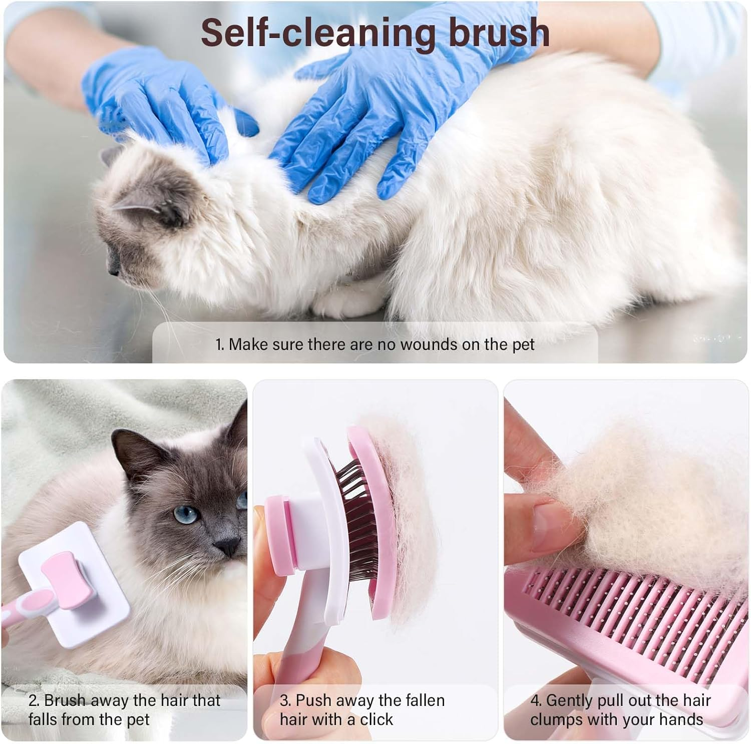 Vinabo Self Cleaning Pet Brush, Long and Short Hair Brush for Dogs and Cats, Soft Brush for Dogs and Cats, Self-Cleaning Grooming Brush for Pets image number 5