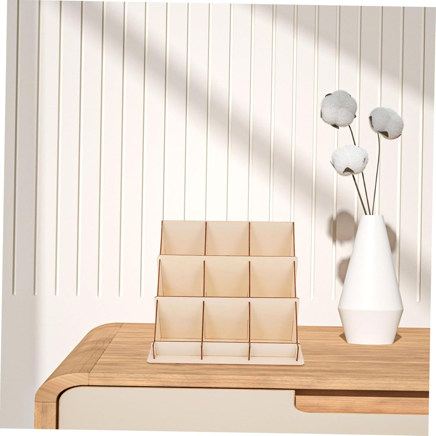 NUOBESTY Wooden Greeting Card Display Stand - Multi-Purpose 3-Tier Organizer for Business Cards, Postcards, Stickers, and Crafts, Ideal for Desk, Counter, Office, and Retail Use image number 5