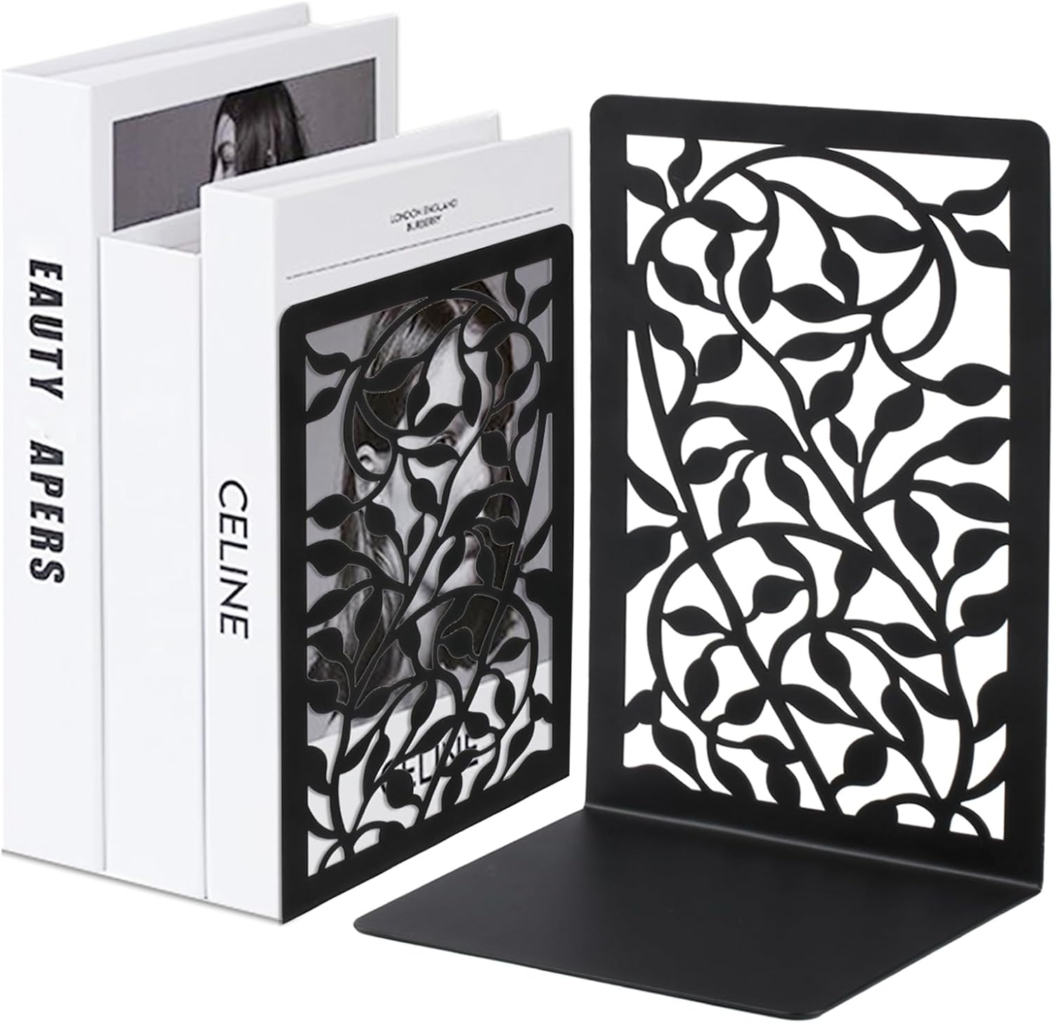 Bookends, 1 Pair Black Bookends, Metal Bookends, Book Holder for Shelf, Book Stand, Book Holder Shelf for Office, Home, Reading Stand, Music Stand