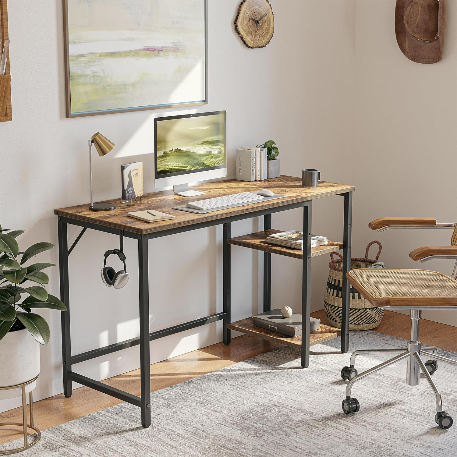 Cubicubi Computer Desk with 2 Reversible Storage Shelves 120X48Cm Office Desk Study Table, Vintage Brown image number 6