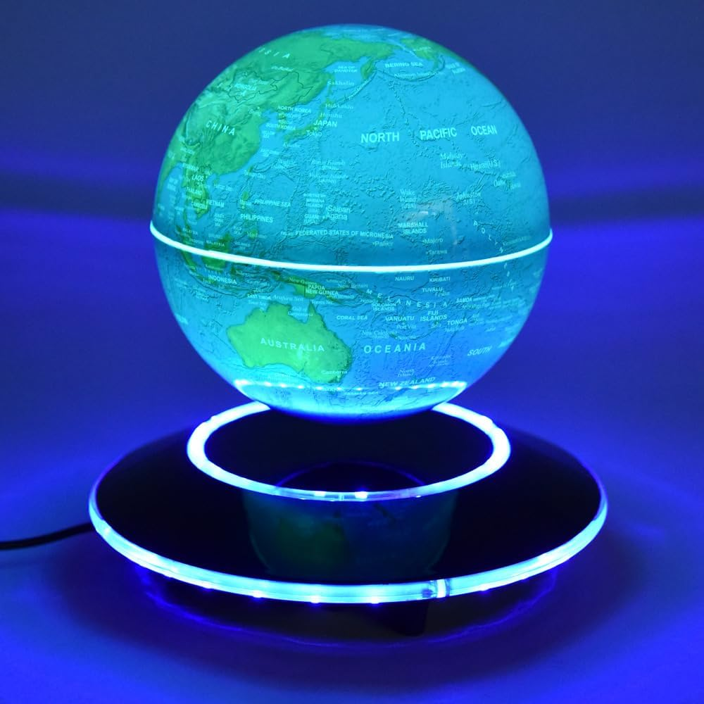 K&ouml;gler 75605 Floating Globe with LED Lighting, Approx. 14 Cm Large Magnetic Globe with Colour Changing USB Cable as World Map and Night Light image number 5