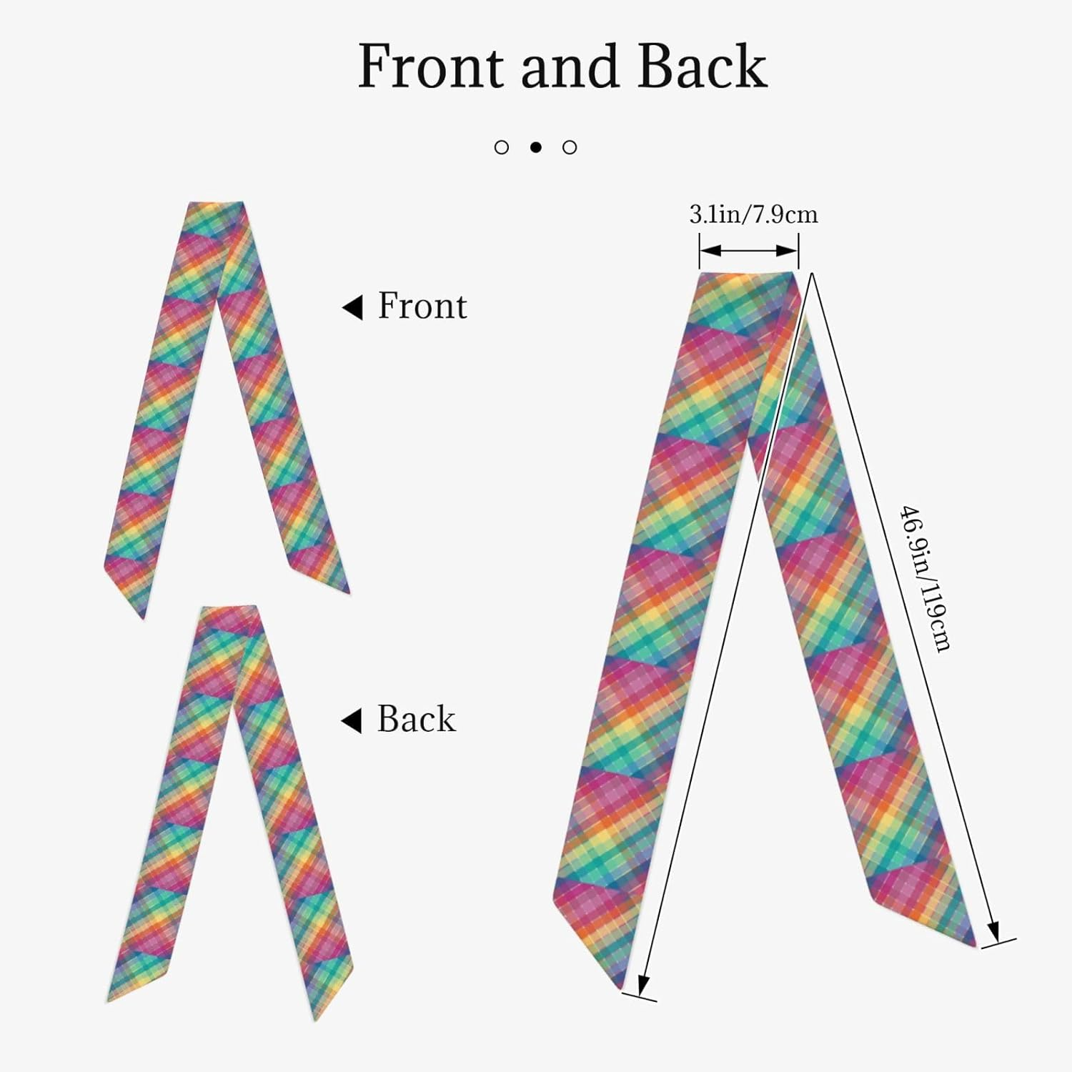 Cozimangoe Silk Scarf Bandana for Women Soft Feel Neck Head Scarf Bag Handle Wrist Tie, Travel Daily Wear Gifts, Personalized Patterns, Colorful Rainbow Multicolor Plaid Stripes image number 2