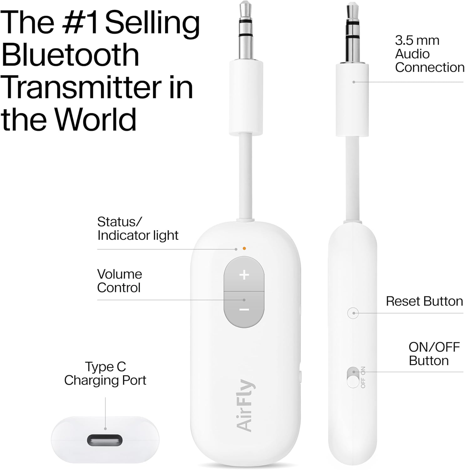 Twelve South 4353 Airfly SE | Wireless Transmitter/Receiver with Audio Sharing for up to 2 Airpods/Wireless Headphones to Any Audio Jack for Use on Airplanes, Boats or in Gym, Home, Auto image number 3