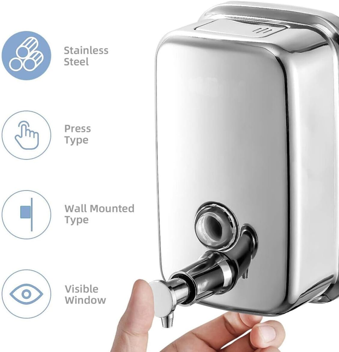 AIMALL Commercial-Grade Stainless Steel Soap Dispenser - Polished Wall-Mounted Lotion Dispenser, Available in 500Ml/800Ml/1000Ml Sizes image number 5