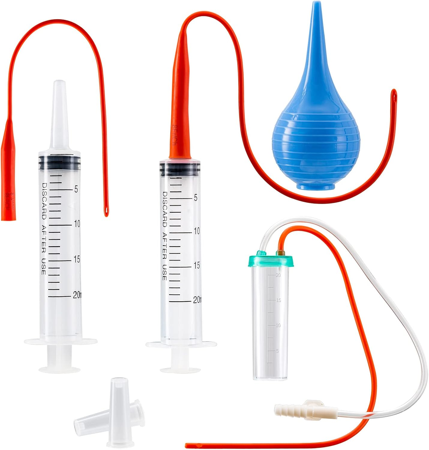 REDDOUDOU Newborn Puppy Kitten Small Animal Sterile Mucus Extractor Suction Catheter, Animal Kid Puppy Kitten Tube Feeding Kit 8 FR Red Feeding Tubes with 20Ml Syringes and Bulb Aspirator image number 6